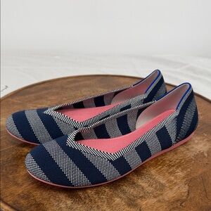 Rothy's Shoes Wm 6.5 The Flat Riviera Big Stripe Knit Round Toe Ballet Preppy